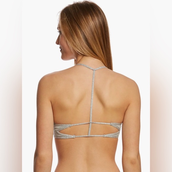 NWOT Spiritual Gangster Good Vibes Only Grey Bra Sz L T-back spaghetti straps - Picture 4 of 6